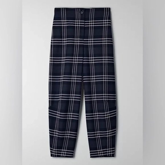 Aritzia Wilfred High Rise Blue Cream Check Plaid Dawna Trouser Pants Size Small - Picture 12 of 12